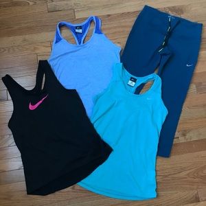 Lot of Nike Workout Clothes Epic Capris, 3 Tanks